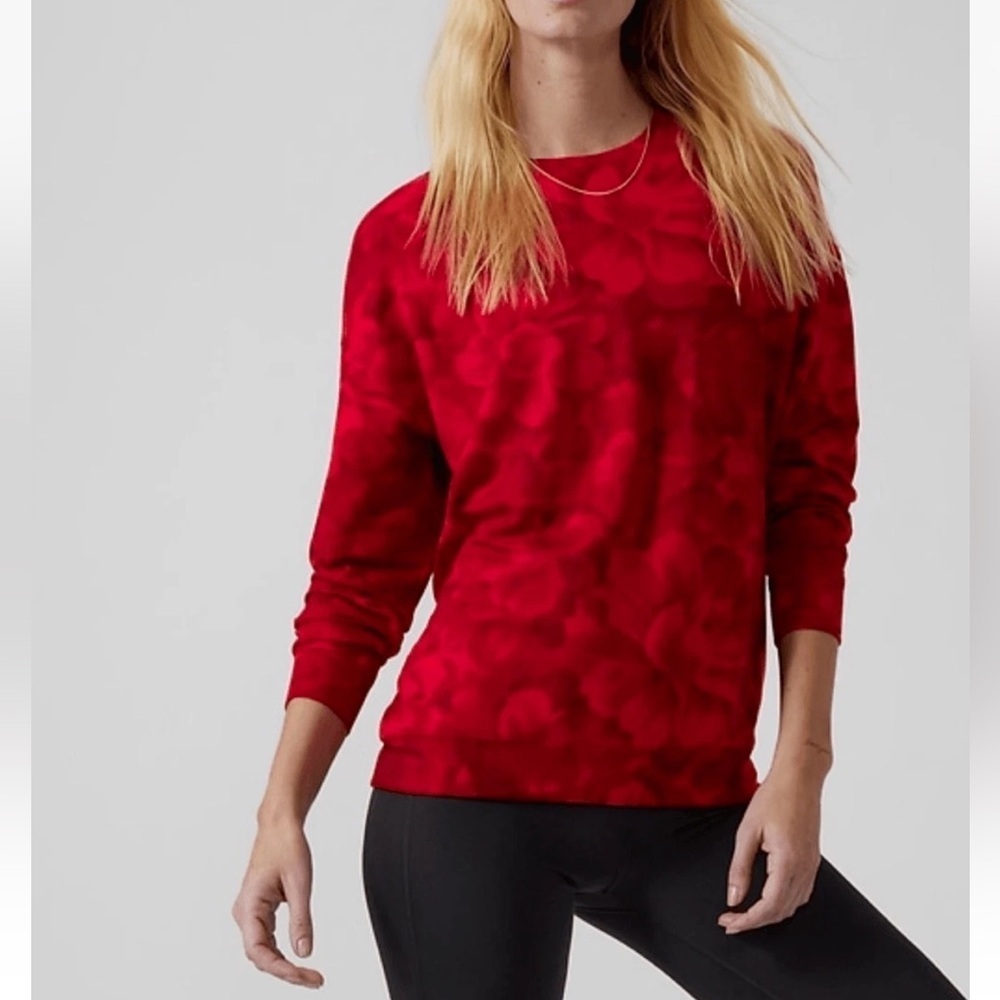 ATHLETA Red Chakra Floral Long Sleeve Balance Printed Pullover Sweatshirt M